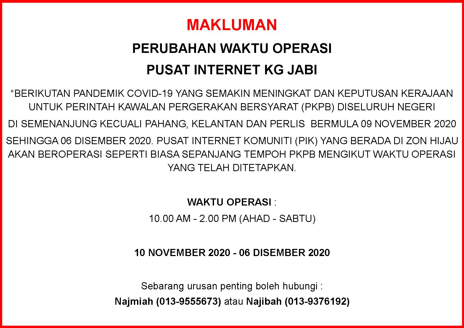 Notis Makluman Penutupan PI COVID 19